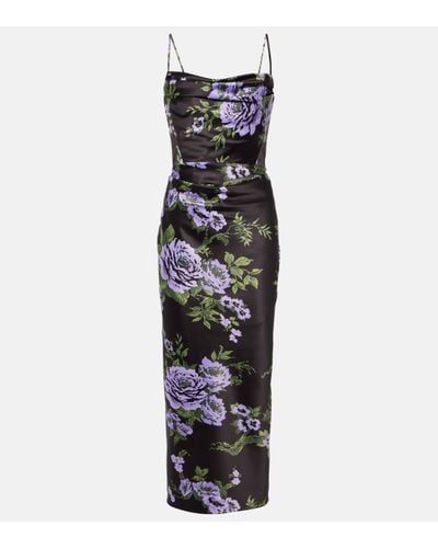 Carolina Herrera Floral Draped Satin Midi Dress - Black