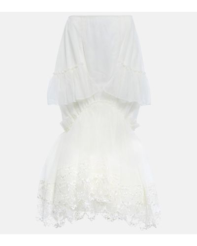 Simone Rocha Embroidered Ruffled Tulle Skirt - White