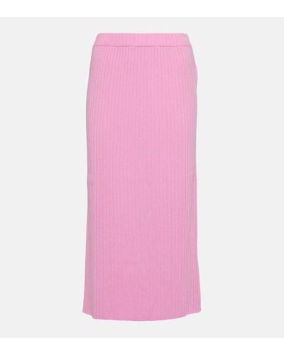 Jardin Des Orangers High-rise Ribbed-knit Cashmere Midi Skirt - Pink