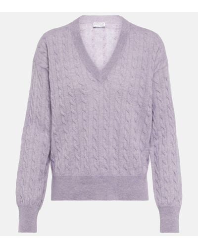 Brunello Cucinelli Cable-knit Alpaca And Cotton Jumper - Purple