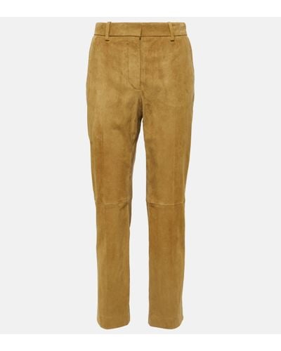 JOSEPH Coleman Suede Cropped Trousers - Natural