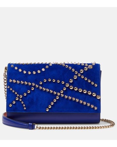 Christian Louboutin Paloma Embellished Suede And Leather Clutch - Blue