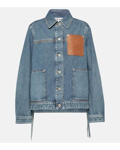 Loewe Jeansjacke Mit Lederbesatz - Blau