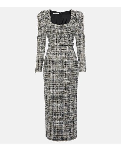 Alessandra Rich Belted Lurex® Tweed Midi Dress - Gray