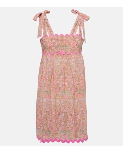 Juliet Dunn Floral Cotton Minidress - Pink