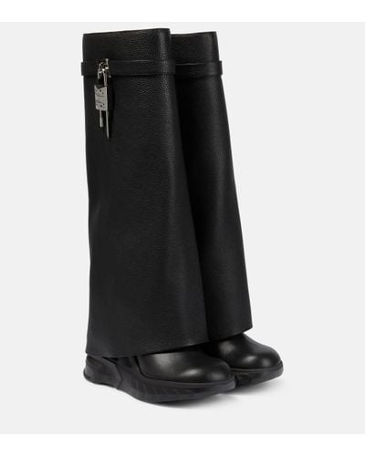 Givenchy Shark Lock Biker Boots In Grained Leather - Black