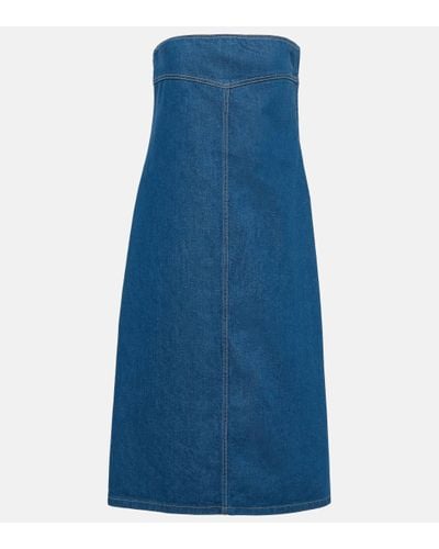 Ferragamo Strapless Denim Midi Dress - Blue