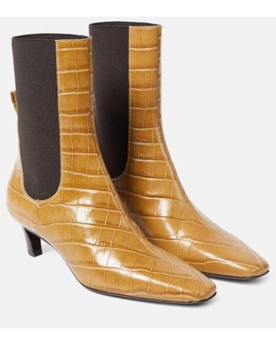 Totême The Mid Heel Croc-effect Leather Ankle Boots - Brown