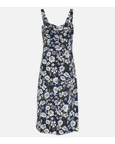 Veronica Beard Colleen Floral Linen-blend Midi Dress - Blue