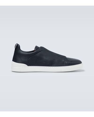 Zegna Leather Trainers With Concealed Laces - Blue
