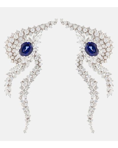 YEPREM 18kt Gold Earrings With Diamonds And Sapphires - White