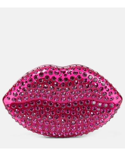 Aquazzura Kiss Me Crystal-embellished Clutch - Pink