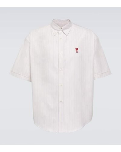 Ami Paris Camicia gessata in cotone con logo - Bianco
