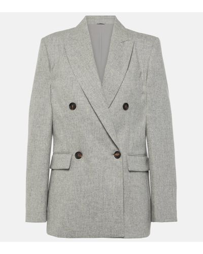 Brunello Cucinelli Wool And Cashmere Flannel Blazer - Grey