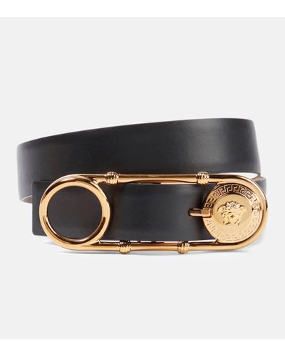 Versace Safety Pin Leather Belt - Black