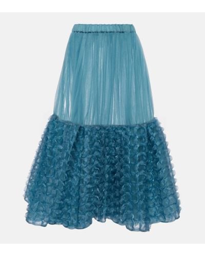 Noir Kei Ninomiya Ruffle-trimmed Tulle Midi Skirt - Blue