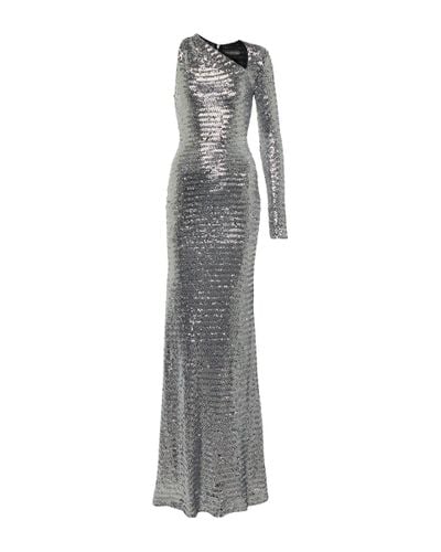 David Koma Sequined One-shoulder Gown - Gray