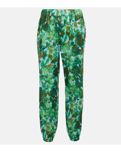 Tory Burch Pantalones de gasa con estampado - Verde