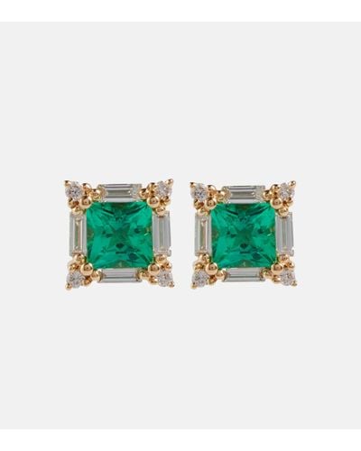 Suzanne Kalan 18kt Gold Earrings With Green Emeralds And Diamonds