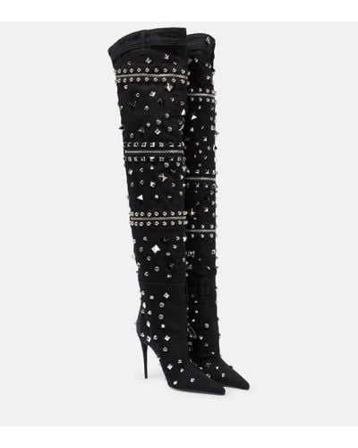 Dolce & Gabbana Stud-embellished Denim Over-the-knee Boots - Black