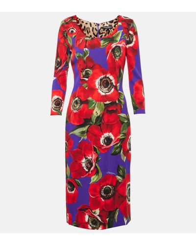 Dolce & Gabbana Floral Silk-blend Midi Dress - Red
