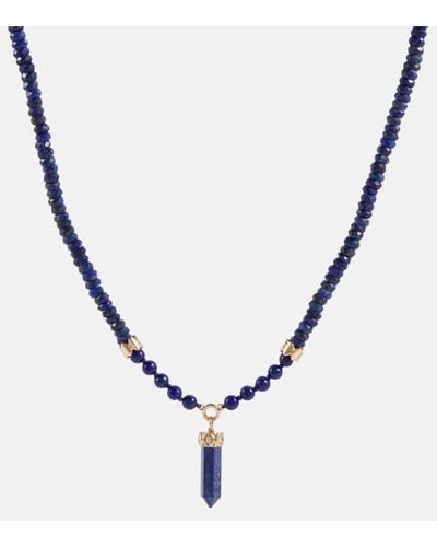 Sydney Evan 14kt Gold Beaded Necklace With Diamonds And Lapis - Metallic