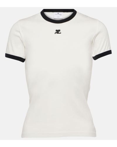 Courreges T-shirt in jersey di cotone con logo - Bianco