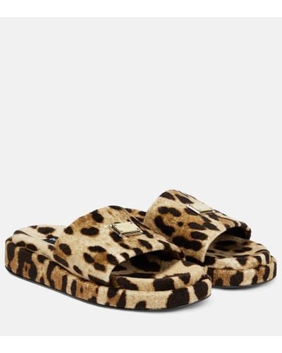 Dolce & Gabbana Logo Leopard-print Terrycloth Slides - Multicolor