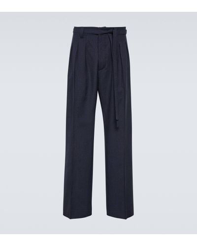 Visvim Hakama Wool, Linen, And Silk Straight Trousers - Blue