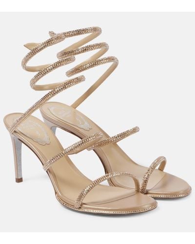 Rene Caovilla Cleo 80 Embellished Satin Sandals - Metallic