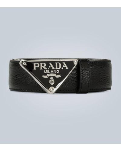 Prada Saffiano Leather Buckle Belt - Black