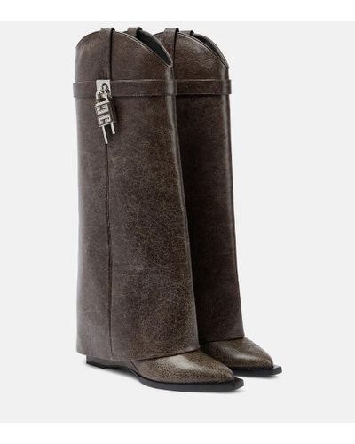 Givenchy Shark Lock Cowboy Boots In Leather - Brown