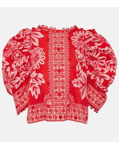 FARM Rio Blusa in cotone con stampa floreale - Rosso