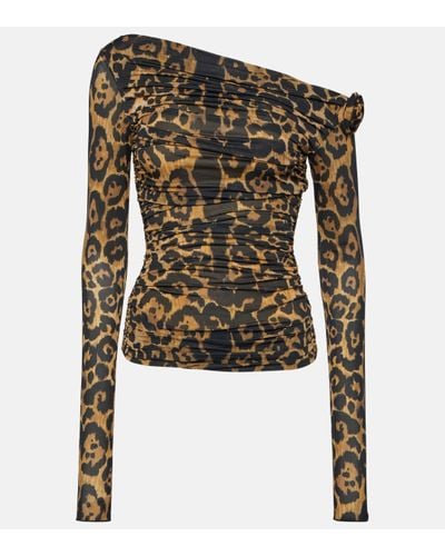 Blumarine Floral-applique Leopard-print Top - Brown
