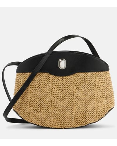 SAVETTE Tondo Leather-trimmed Raffia Crossbody Bag - Black