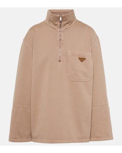 Prada Cotton Half-zip Sweatshirt - Natural