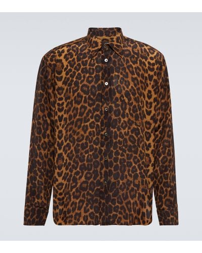 Tom Ford Chemise en soie a motif leopard - Marron