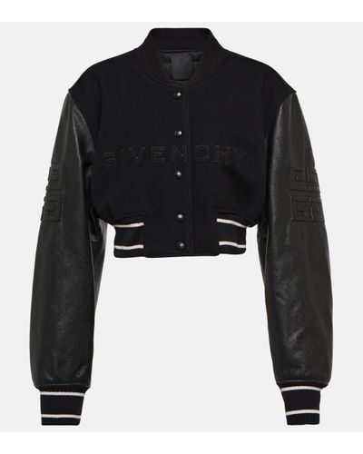 Givenchy Veste bomber raccourcie en laine et cuir - Noir