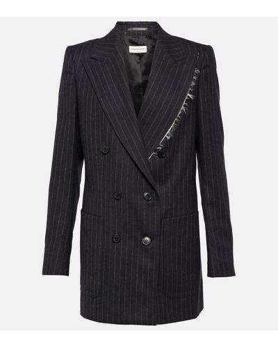 Dries Van Noten Blazer raye en laine melangee - Noir