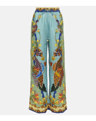 ALÉMAIS Pantalones anchos Gilly de lino - Azul