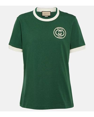 Gucci Camiseta de algodon con logo bordado - Verde