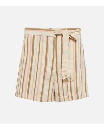 Loro Piana Striped Linen And Cotton Blend Shorts - Natural