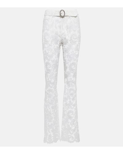 Alessandra Rich Pantalon a taille haute en dentelle de coton melange - Blanc