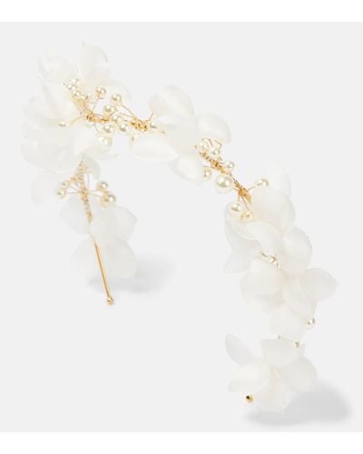 Jennifer Behr Bandeau Darina a fleurs - Blanc