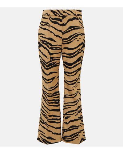 Stella McCartney Tiger-print Wool-blend Flared Trousers - Metallic
