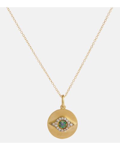 Ileana Makri Evil Eye 18kt Yellow Gold Necklace With 1.02ct Emeralds - Metallic