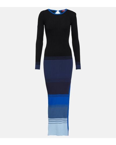 STAUD Edna Striped Ribbed-knit Maxi Dress - Blue