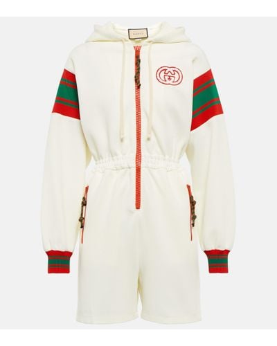 Gucci Hooded Logo Jumpsuit in Red | Lyst
