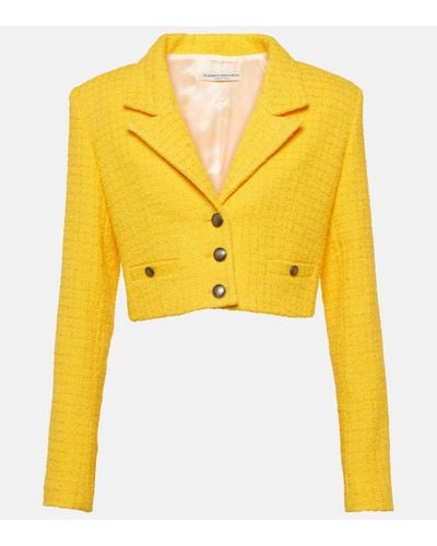 Alessandra Rich Cropped Boucle Tweed Blazer - Yellow