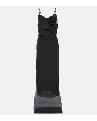 Prada Embellished Draped Gown - Black